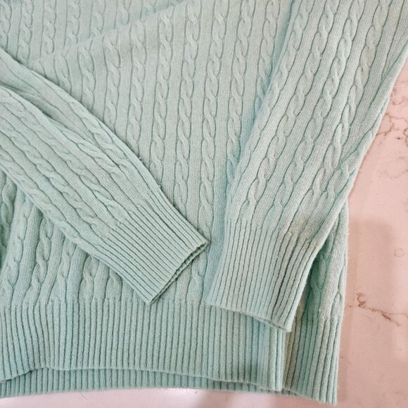 J. Crew V-Neck Sweater Sz Medium Mint Cable Knit Wool Cashmere Blend - Picture 4 of 10